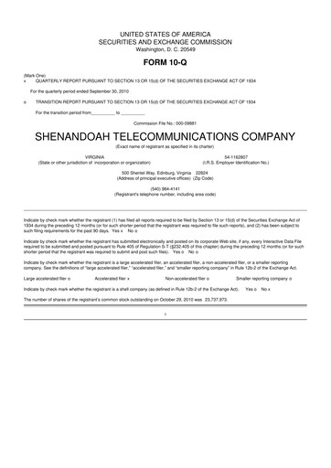 Thumbnail Shentel 10-Q Quarterly Report FY 