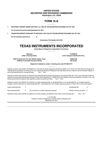 Miniature Texas Instruments 10-Q Rapport trimestriel 2010 