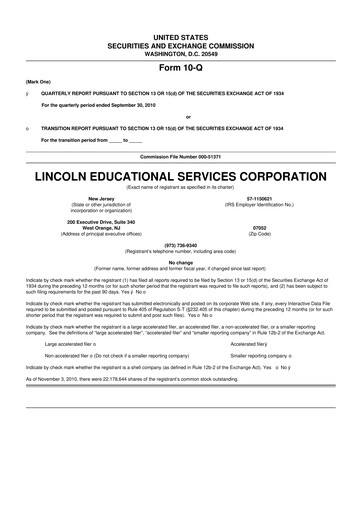 Miniature Lincoln Educational Services 10-Q Rapport trimestriel  