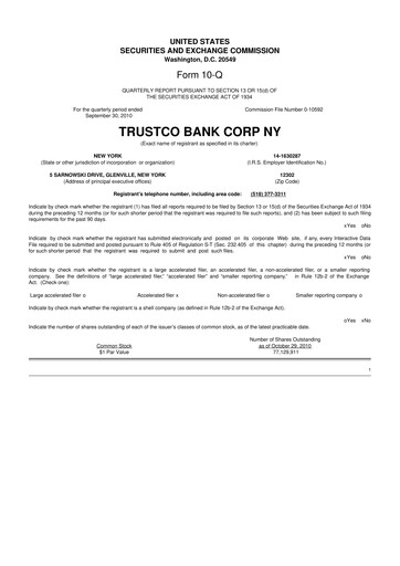 Miniature Trustco Bank 10-Q Rapport trimestriel  