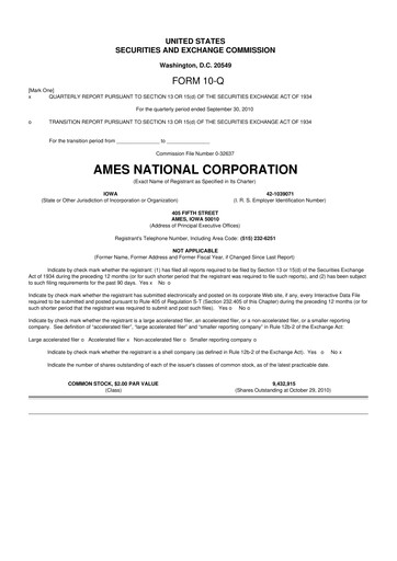 Thumbnail Ames National Corp. 10-Q Quarterly Report FY 