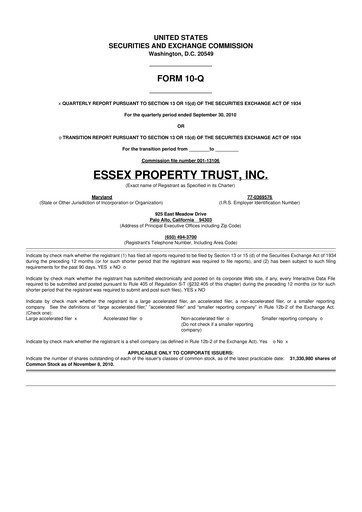 Thumbnail Essex Property Trust
 10-Q Quarterly Report FY2010 