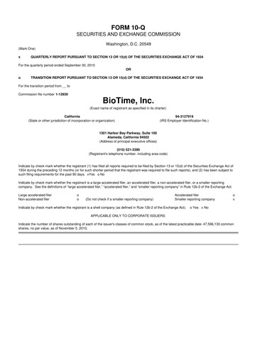 Miniature Lineage Cell Therapeutics
 10-Q Rapport trimestriel  
