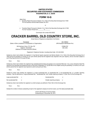 Vorschaubild Cracker Barrel 10-Q Quartalsbericht  