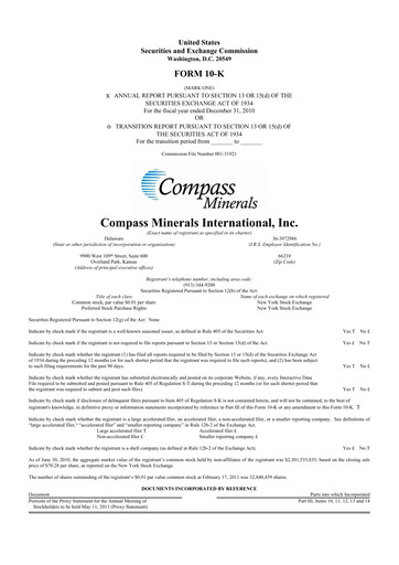 Thumbnail Compass Minerals 10-K Annual Report 2010