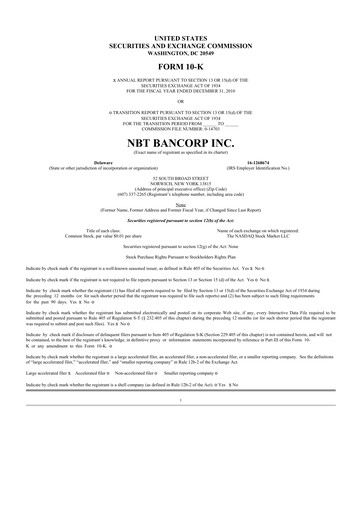 Thumbnail NBT Bancorp 10-K Annual Report 2010