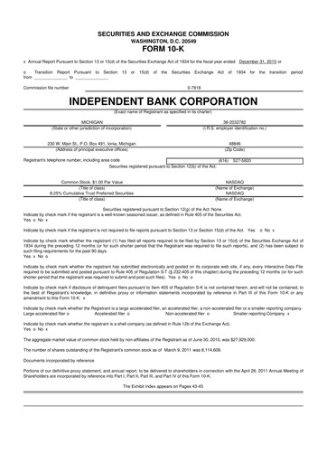 Thumbnail Independent Bank Corporation 10-K Annual Report 