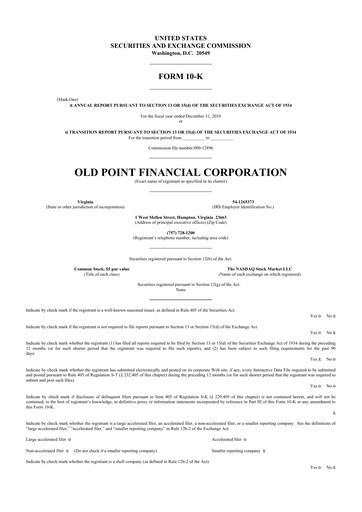 Thumbnail Old Point Financial 10-K Annual Report 