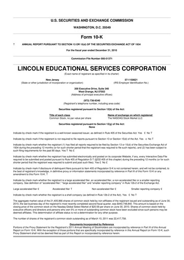 Miniature Lincoln Educational Services 10-K Rapport annuel 