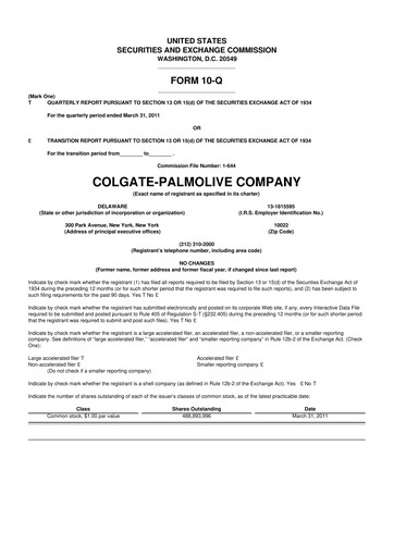 Thumbnail Colgate-Palmolive 10-Q Quarterly Report FY2011 