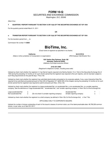 Miniature Lineage Cell Therapeutics
 10-Q Rapport trimestriel  