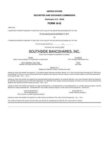 Thumbnail Southside Bancshares 10-Q Quarterly Report FY 