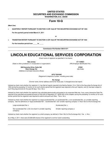 Miniature Lincoln Educational Services 10-Q Rapport trimestriel  