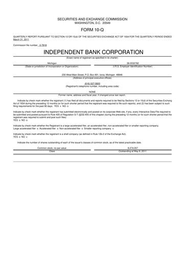Thumbnail Independent Bank Corporation 10-Q Quarterly Report FY 