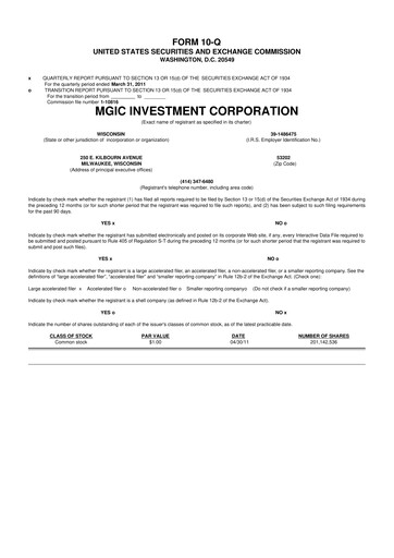 Thumbnail MGIC Investment
 10-Q Quarterly Report FY2011 