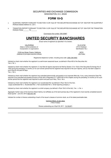 Thumbnail United Security Bancshares 10-Q Quarterly Report FY 