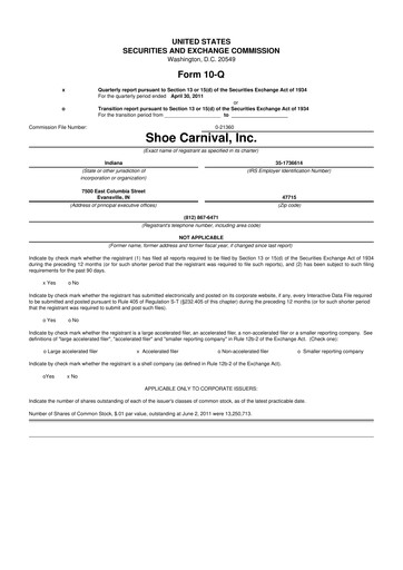 Thumbnail Shoe Carnival
 10-Q Quarterly Report FY 