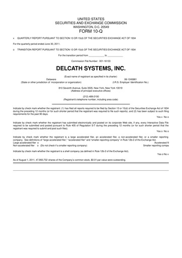Thumbnail Delcath Systems 10-Q Quarterly Report FY2011 