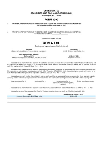 Thumbnail XOMA Royalty 10-Q Quarterly Report FY2011 