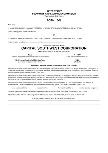 Vorschaubild Capital Southwest Corporation 10-Q Quartalsbericht 2011 