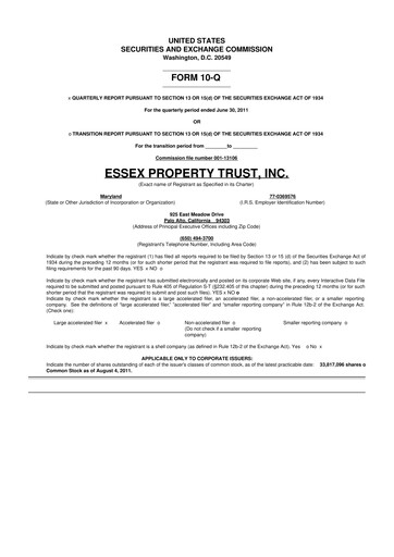 Thumbnail Essex Property Trust
 10-Q Quarterly Report FY2011 