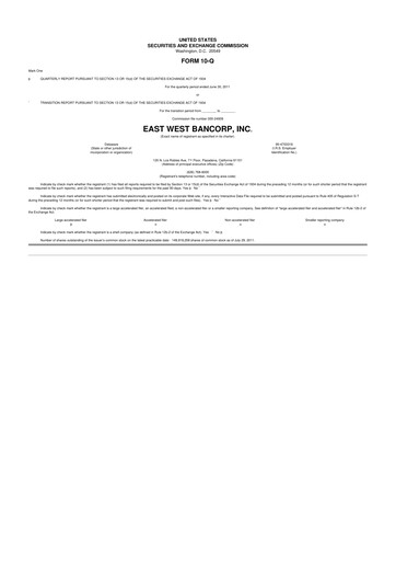 Thumbnail East West Bancorp
 10-Q Quarterly Report FY2011 