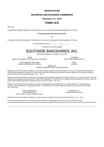Thumbnail Southside Bancshares 10-Q Quarterly Report FY2011 