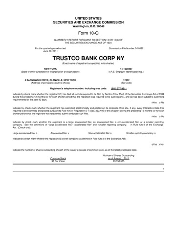 Miniature Trustco Bank 10-Q Rapport trimestriel 2011 