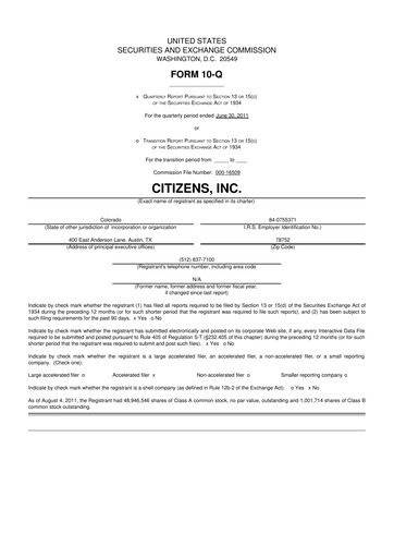 Thumbnail Citizens Inc 10-Q Quarterly Report FY 