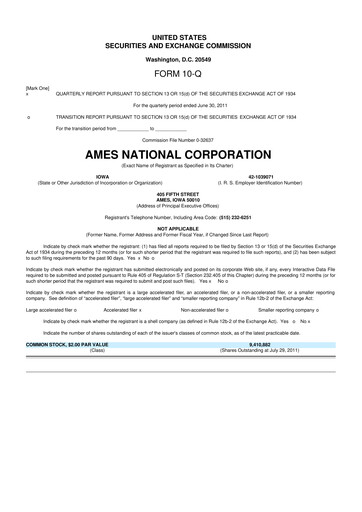 Thumbnail Ames National Corp. 10-Q Quarterly Report FY 