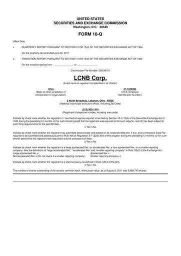 Thumbnail LCNB Corp.
 10-Q Quarterly Report FY 