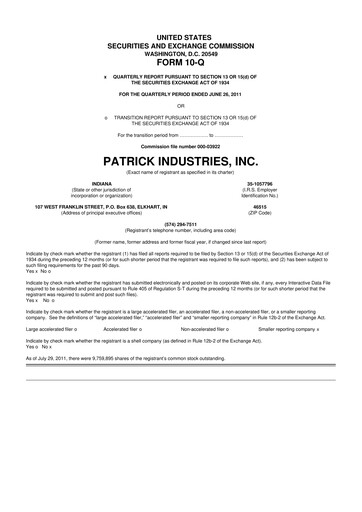 Thumbnail Patrick Industries 10-Q Quarterly Report FY 