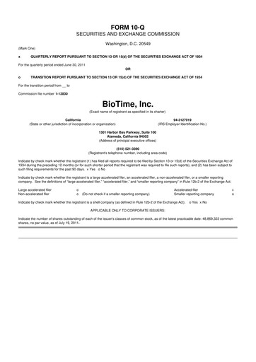Miniature Lineage Cell Therapeutics
 10-Q Rapport trimestriel  