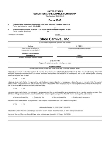 Thumbnail Shoe Carnival
 10-Q Quarterly Report FY2011 