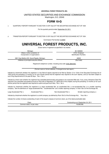 Thumbnail UFP Industries
 10-Q Quarterly Report FY2011 