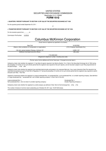 Thumbnail Columbus McKinnon 10-Q Quarterly Report FY2012 