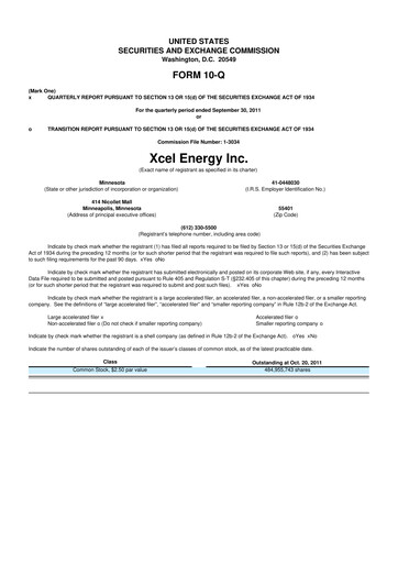 Thumbnail Xcel Energy 10-Q Quarterly Report FY2011 