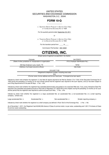 Thumbnail Citizens Inc 10-Q Quarterly Report FY 