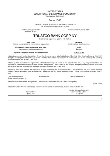 Miniature Trustco Bank 10-Q Rapport trimestriel 2011 