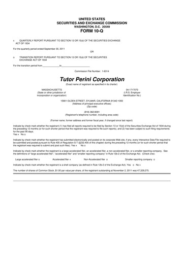 Vorschaubild Tutor Perini Corporation
 10-Q Quartalsbericht 2011 
