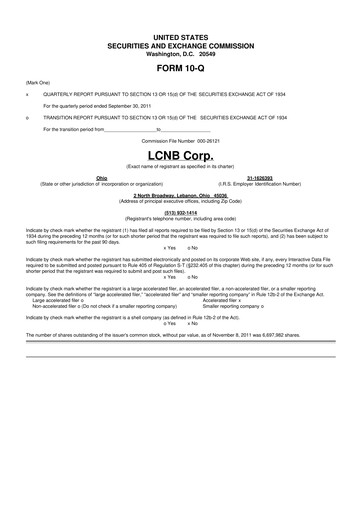 Thumbnail LCNB Corp.
 10-Q Quarterly Report FY 