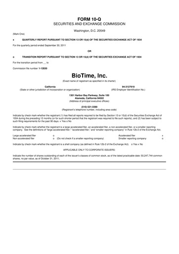 Miniature Lineage Cell Therapeutics
 10-Q Rapport trimestriel  