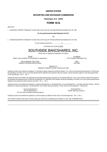 Thumbnail Southside Bancshares 10-Q Quarterly Report FY2011 