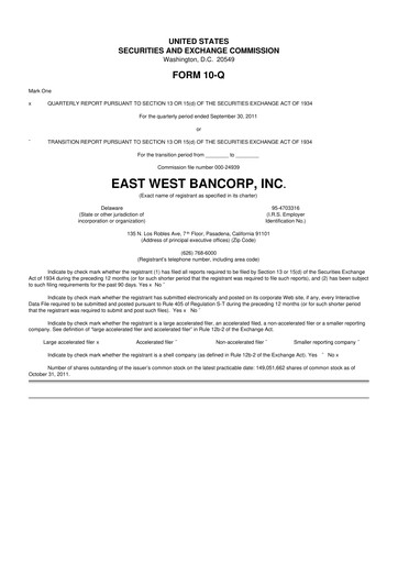 Thumbnail East West Bancorp
 10-Q Quarterly Report FY2011 