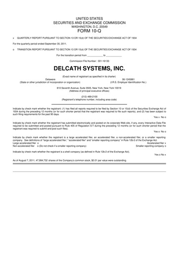 Thumbnail Delcath Systems 10-Q Quarterly Report FY2011 