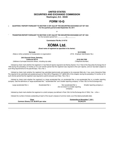 Thumbnail XOMA Royalty 10-Q Quarterly Report FY2011 