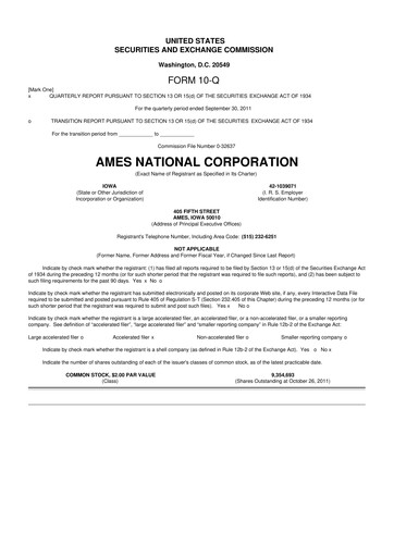 Thumbnail Ames National Corp. 10-Q Quarterly Report FY 