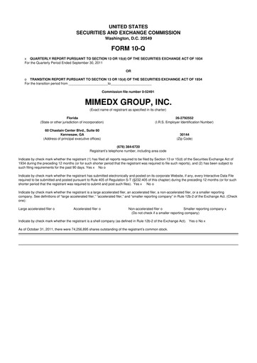Thumbnail MiMedx Group 10-Q Quarterly Report FY2011 