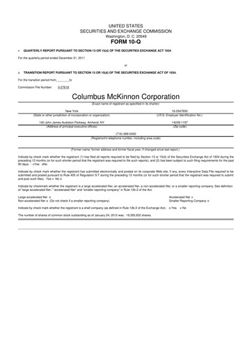 Thumbnail Columbus McKinnon 10-Q Quarterly Report FY2012 