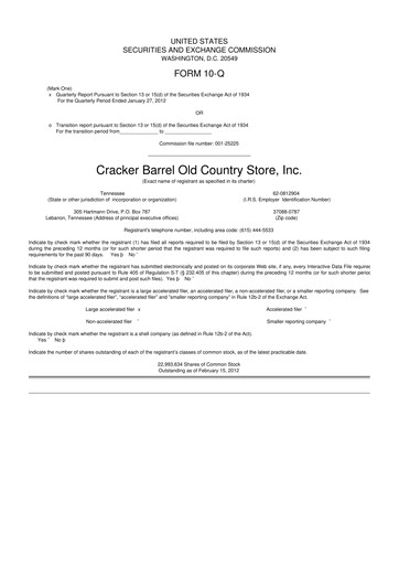 Vorschaubild Cracker Barrel 10-Q Quartalsbericht  